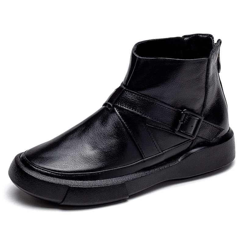Women's Martin Cowhide Soft British Belt Buckle Boots