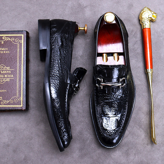 Men's Crocodile Pattern Business Metal Genuine One Leather Shoes