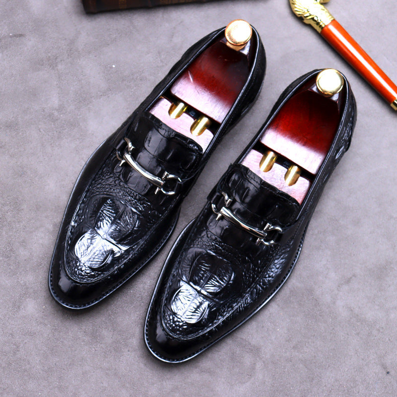 Men's Crocodile Pattern Business Metal Genuine One Leather Shoes