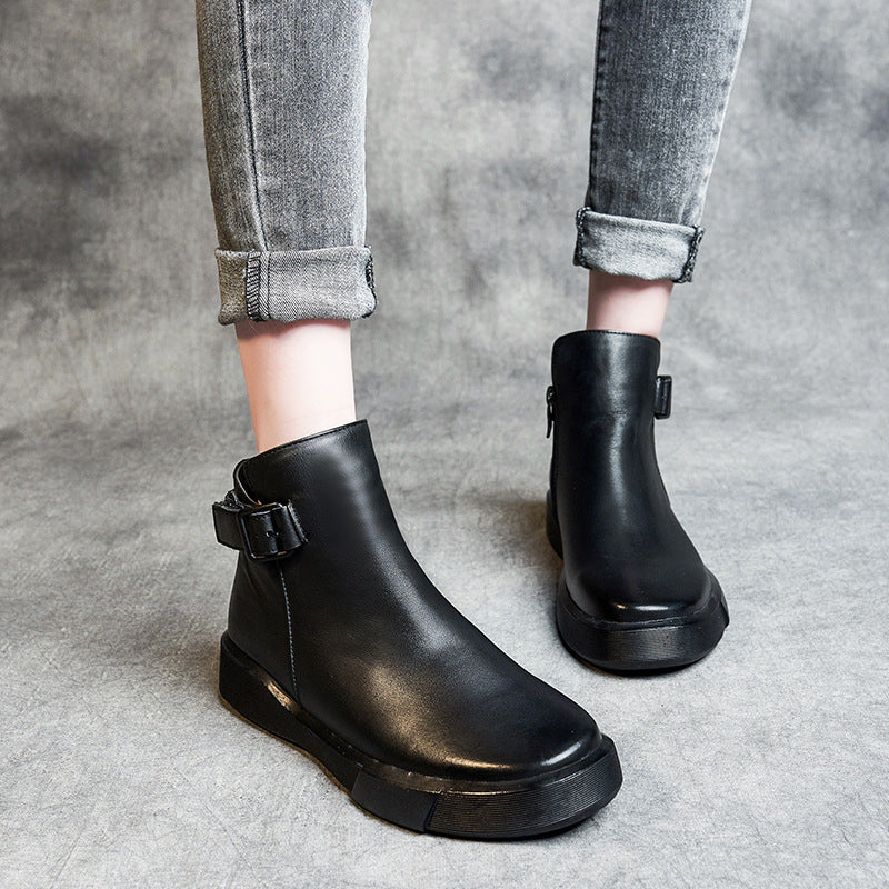 Women's Buckle Ankle Rubber Soft Bottom First Boots