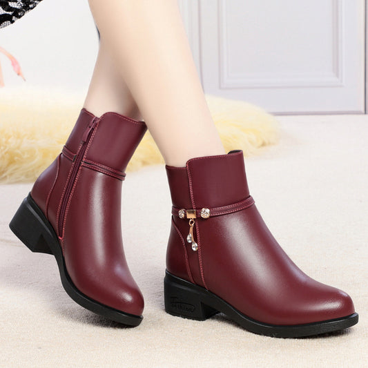 Women's Ankle Mid Chunky Sole Mother's Cotton Boots