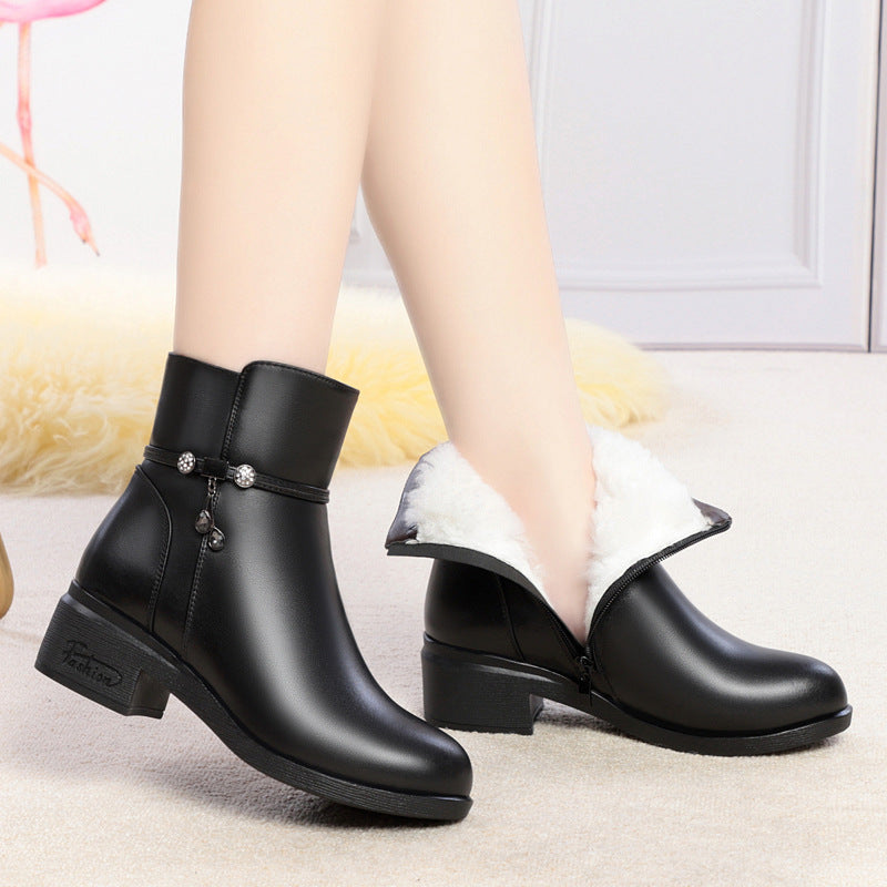 Women's Ankle Mid Chunky Sole Mother's Cotton Boots