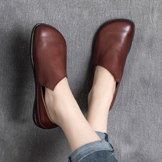 Women's Autumn Ethnic Style Retro Cowhide Low Slip-on Men's Shoes