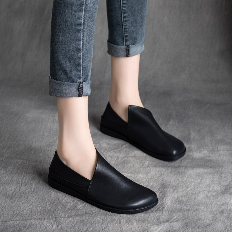 Women's Autumn Ethnic Style Retro Cowhide Low Slip-on Men's Shoes