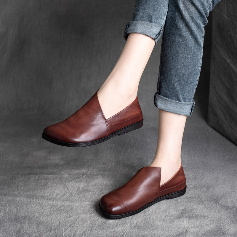 Women's Autumn Ethnic Style Retro Cowhide Low Slip-on Men's Shoes
