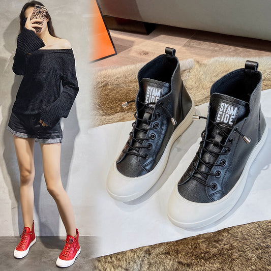 Women's Cowhide Breathable Korean Fashion Thick Bottom Slip-on Casual Shoes