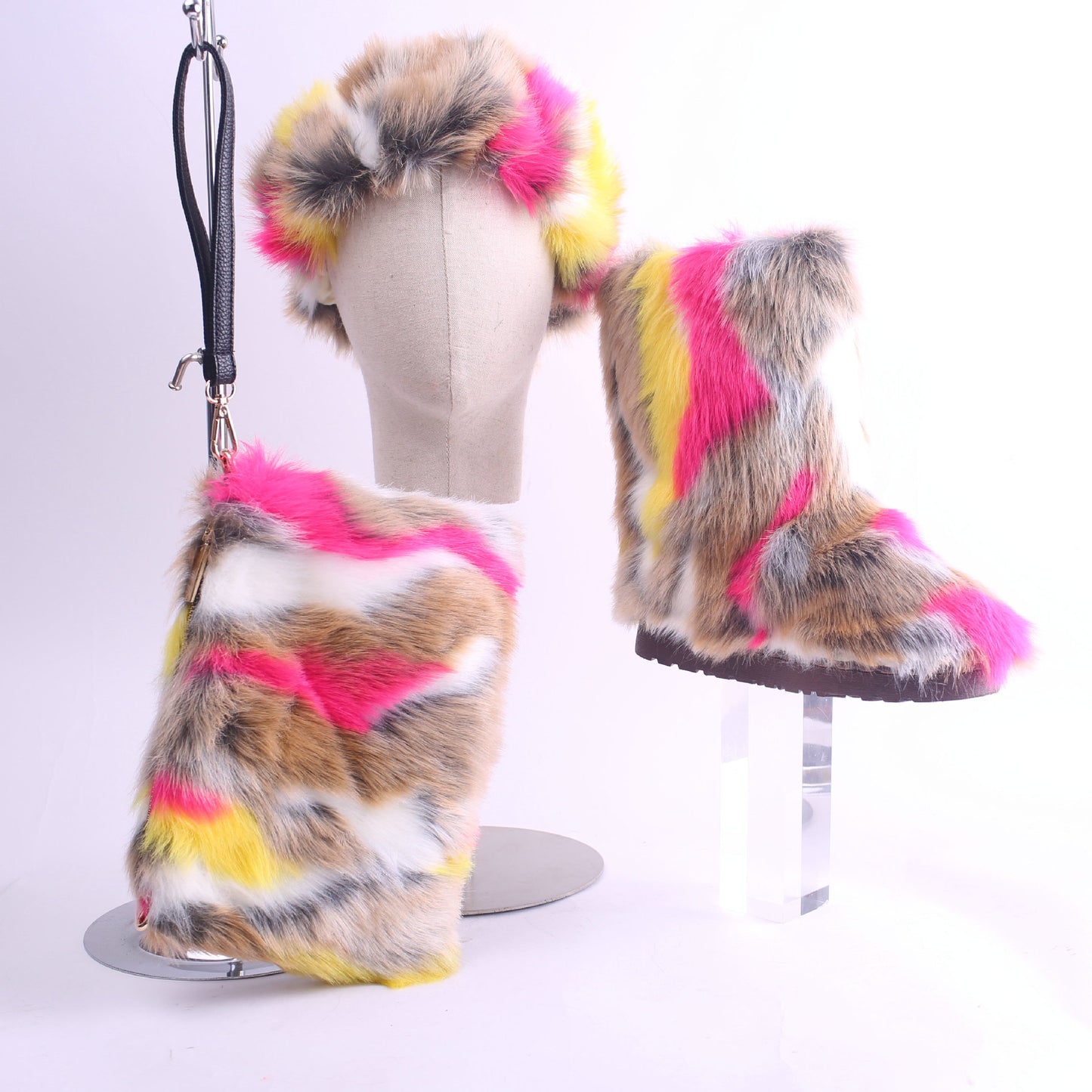 Women's Fur Hip Hop Handbag Hair Band Snow Boots