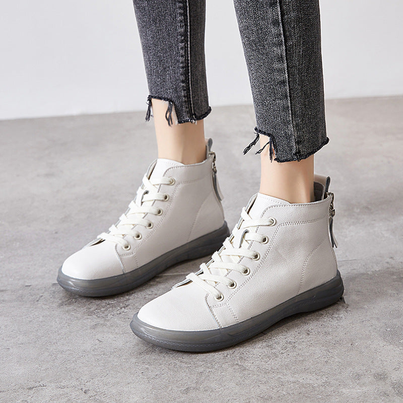Women's Genuine High Top White Flat Back Boots