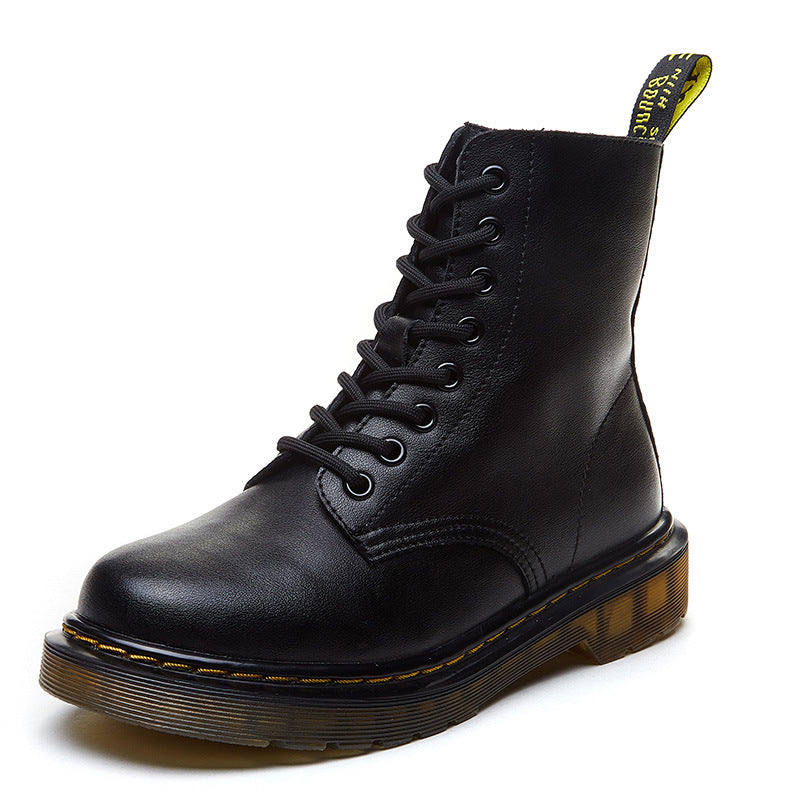 Women's Martin Street Trend Fashion Flat Height Increasing Cowhide Zip Boots