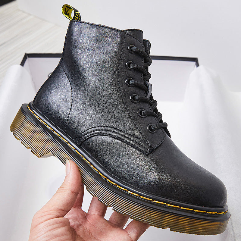 Women's Martin Street Trend Fashion Flat Height Increasing Cowhide Zip Boots