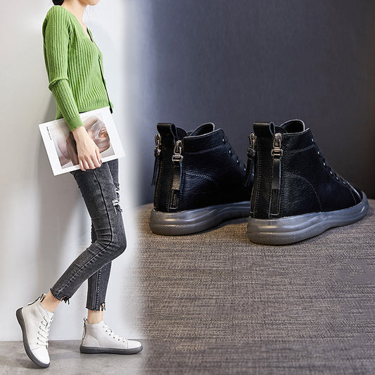 Women's Genuine High Top White Flat Back Boots