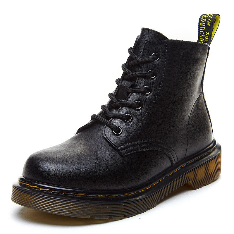 Women's Martin Street Trend Fashion Flat Height Increasing Cowhide Zip Boots