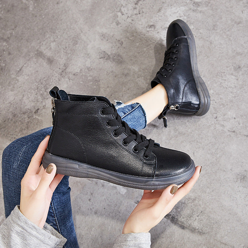 Women's Genuine High Top White Flat Back Boots