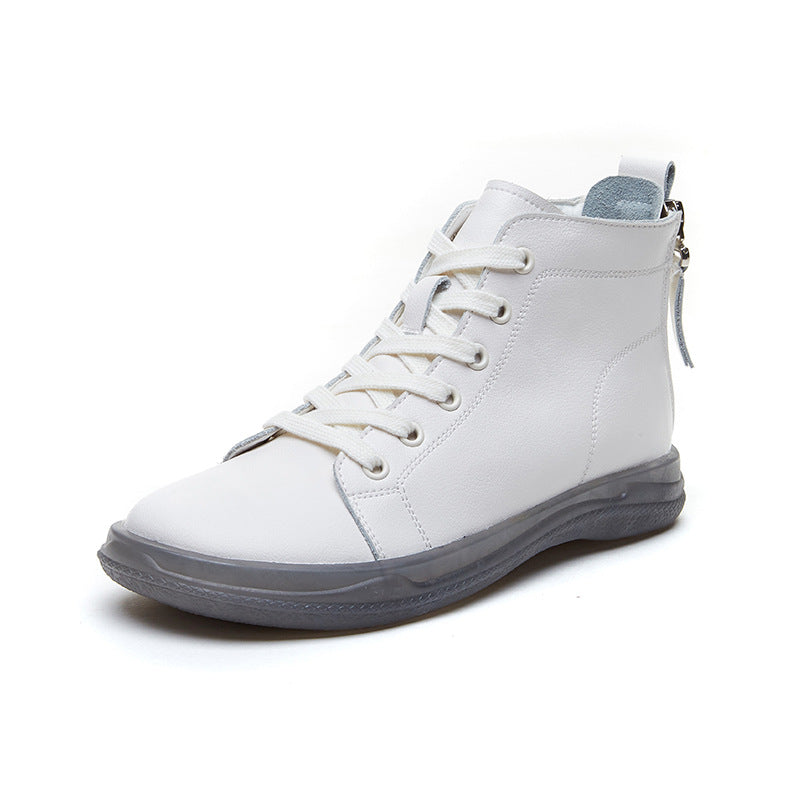 Women's Genuine High Top White Flat Back Boots