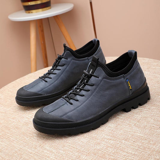 Men's Top Layer Cowhide Vintage Household Elastic Band Casual Shoes