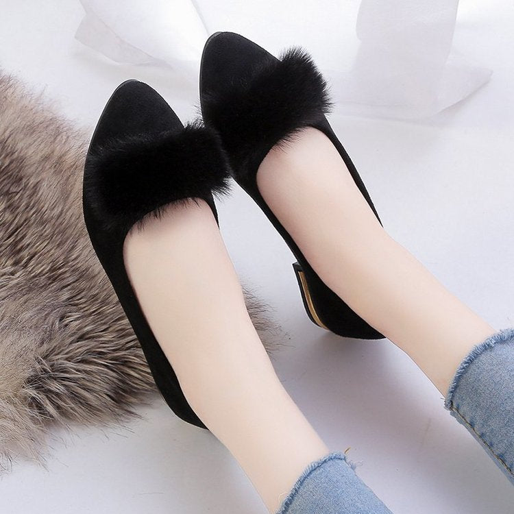 Women's Pumps Spring Plush Slip-on Low Shallow Women's Shoes