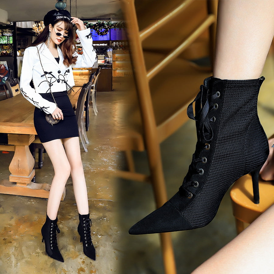Sexy Nightclubs Thinner Stiletto Suede Pointed Cross Strap Fashion Boots