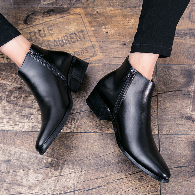 Men's Fleece-lined Cotton Pointed Hair Stylist Short Boots