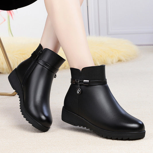 Women's Wool Ankle Flat Bottom Fleece-lined Thick Warm Boots