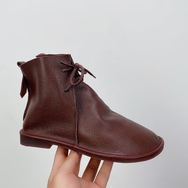 Women's Large Size Martin Outdoor Classic Style Round Toe British Chelsea Women's Leather Boots