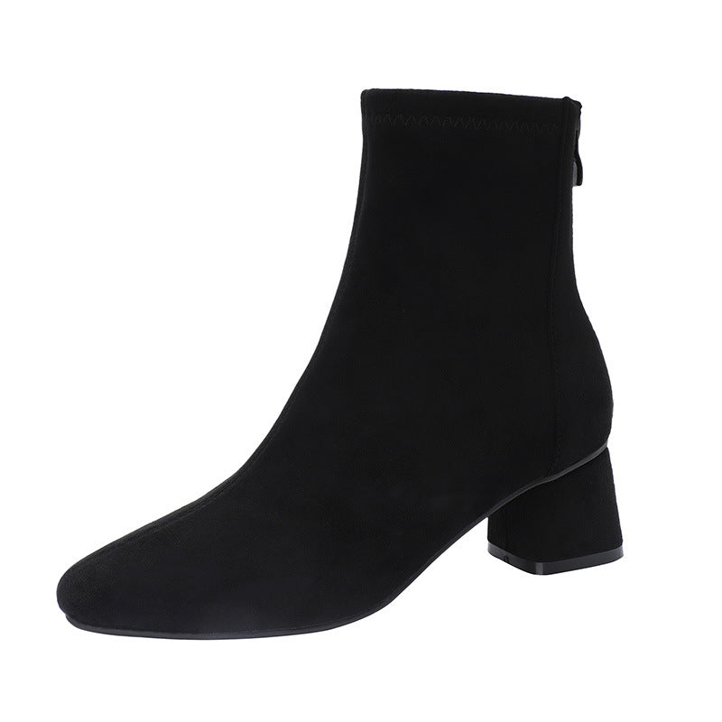 Women's Fu Suede Short Chunky Round Toe Fashion Women's Leather Boots