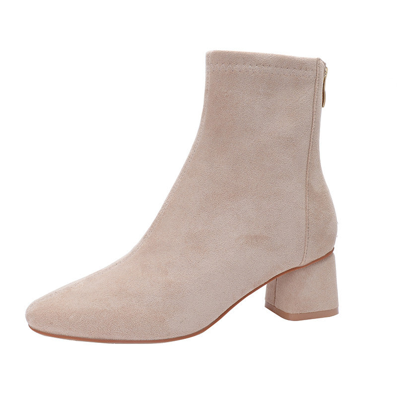 Women's Fu Suede Short Chunky Round Toe Fashion Women's Leather Boots