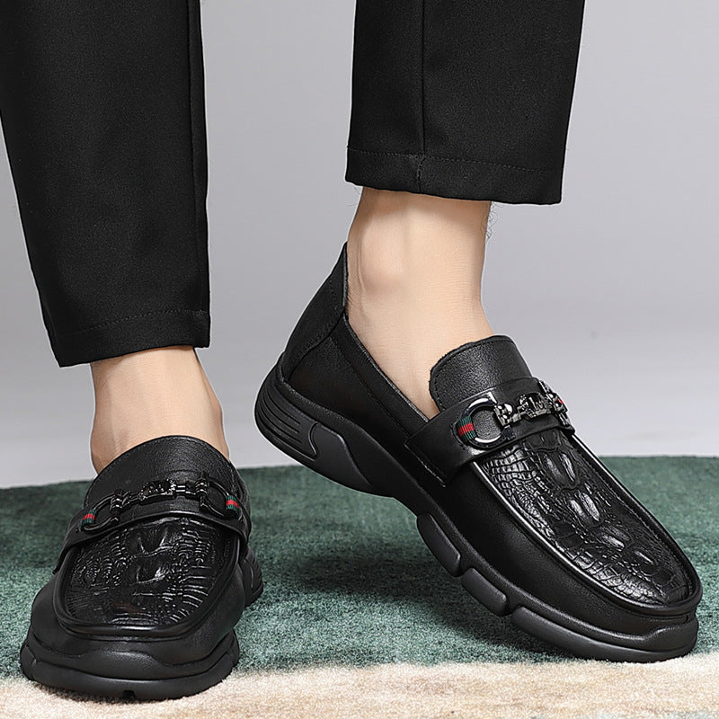 Men's Layer Cowhide Slip-on Sloth Crocodile Pattern Casual Shoes