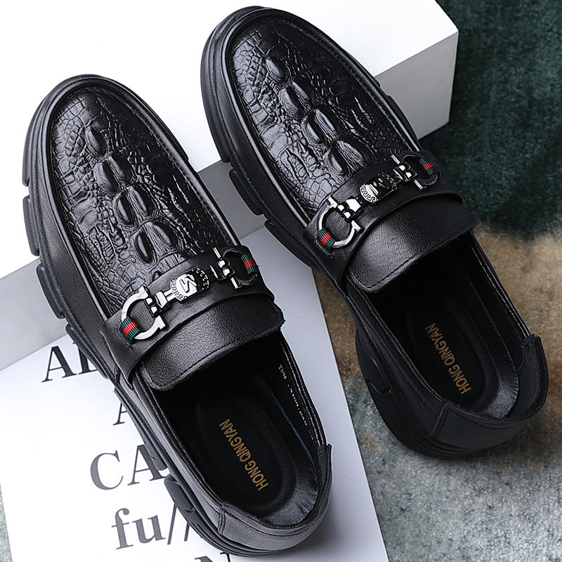 Men's Layer Cowhide Slip-on Sloth Crocodile Pattern Casual Shoes