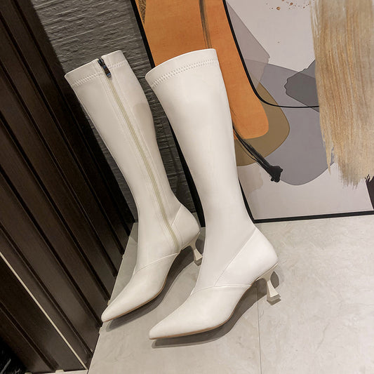 Women's Long High-heeled Thigh Side Zipper Below The Boots