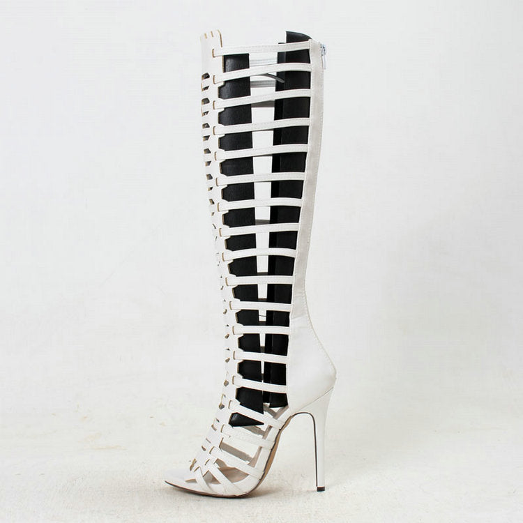 Roman Style Narrow Combination Back Zipper High Heeled Sandals