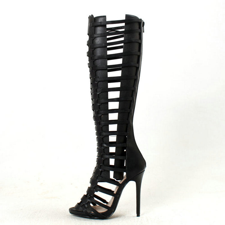 Roman Style Narrow Combination Back Zipper High Heeled Sandals