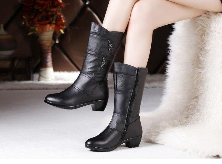 Autumn Long Female Fleece-lined British Style Boots