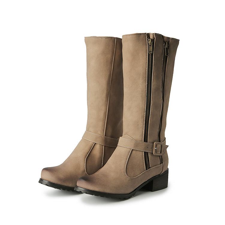 Women's Plus Size Low For Matte Handsome Women's Leather Boots