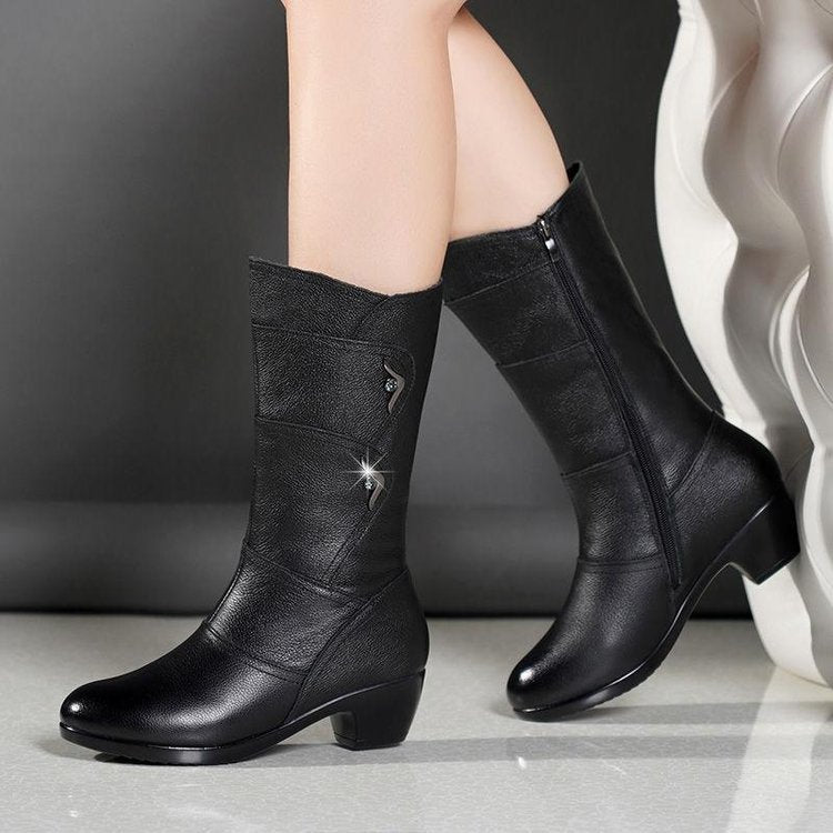 Autumn Long Female Fleece-lined British Style Boots