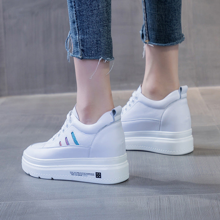 Women's Hidden White Small Size Genuine Platform Sneakers