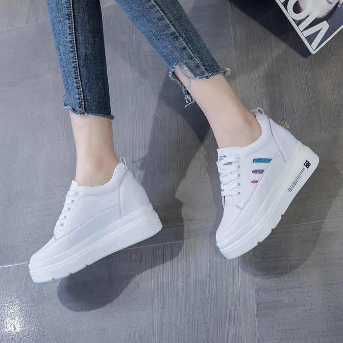 Women's Hidden White Small Size Genuine Platform Sneakers