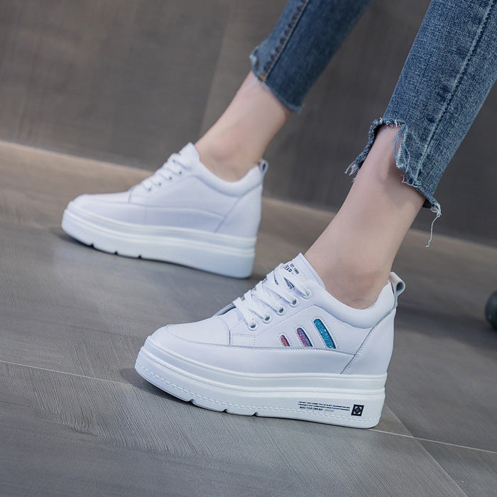 Women's Hidden White Small Size Genuine Platform Sneakers