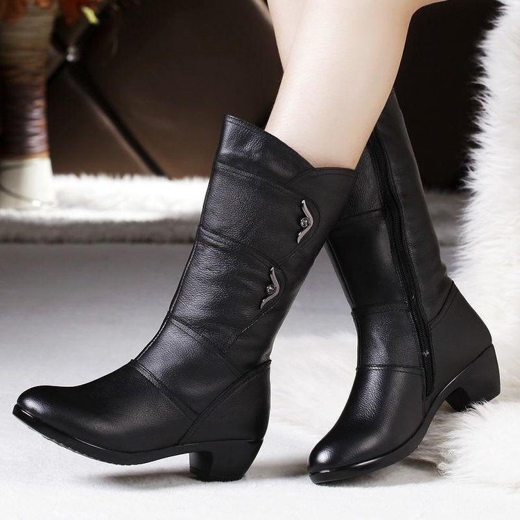 Autumn Long Female Fleece-lined British Style Boots