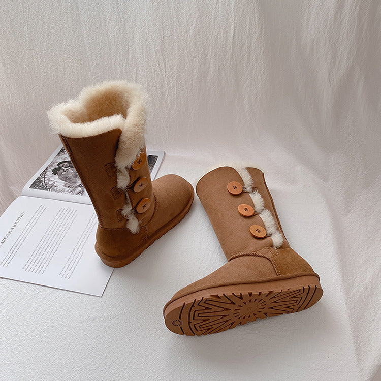 Women's Sheepskin Fur Winter Warm Thickened Wool Snow Boots