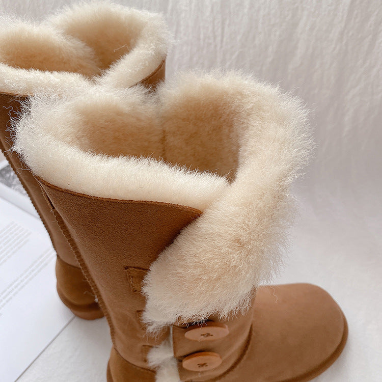 Women's Sheepskin Fur Winter Warm Thickened Wool Snow Boots