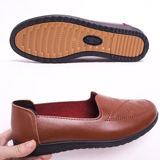 Women's Tendon Bottom Soft Slip-on Flat Round Leather Shoes