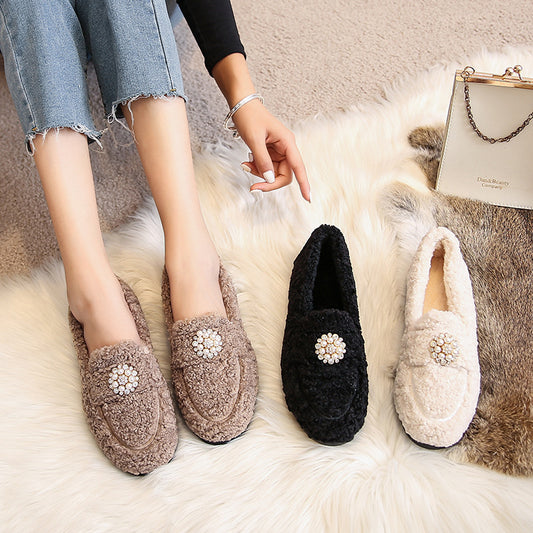 Women's Lamb Wool Flat Bottom Slip-on Platform Women's Shoes