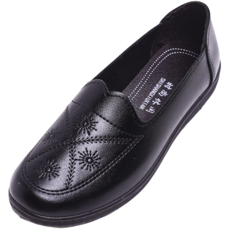 Women's Tendon Bottom Soft Slip-on Flat Round Leather Shoes