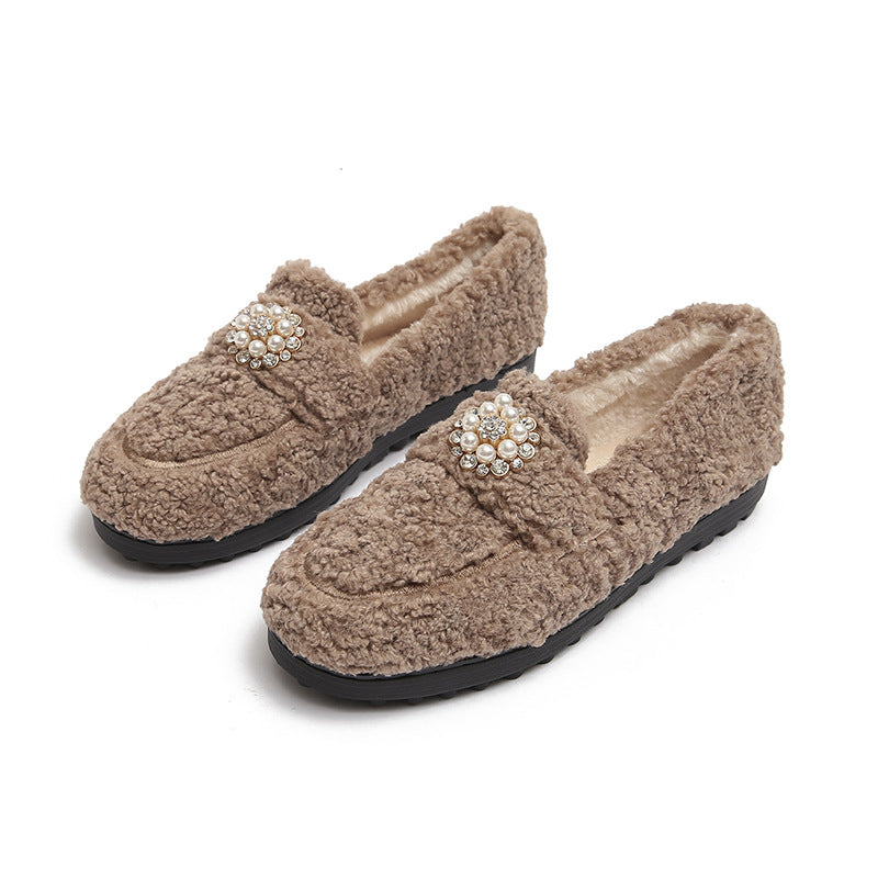 Women's Lamb Wool Flat Bottom Slip-on Platform Women's Shoes