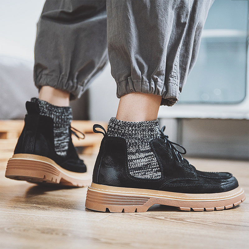Men's Genuine Autumn Trend Ankle British Style Military Middle High Boots