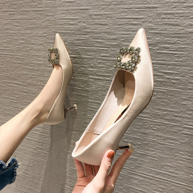 Women's Korean Style Satin High Pointed Stiletto Women's Shoes
