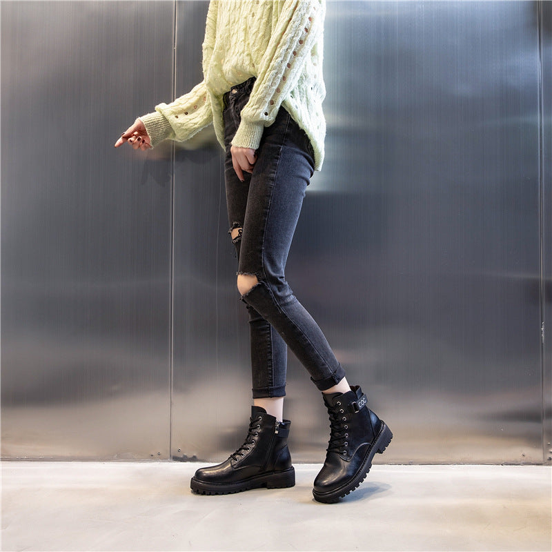 Women's Martin Round Head Chunky Short British Style Boots