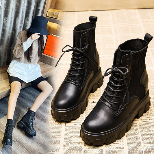 Women's Fashion Short Flying Woven Slimming Height Increasing Boots