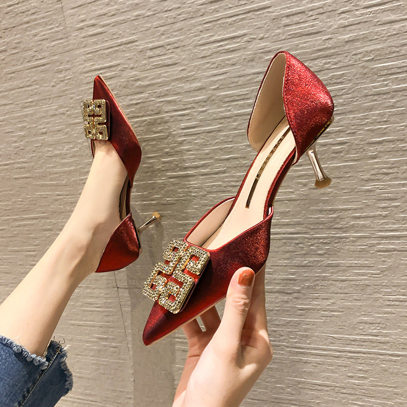 Women's Korean Style Bridesmaid Rhinestone Hollow Wedding Women's Shoes