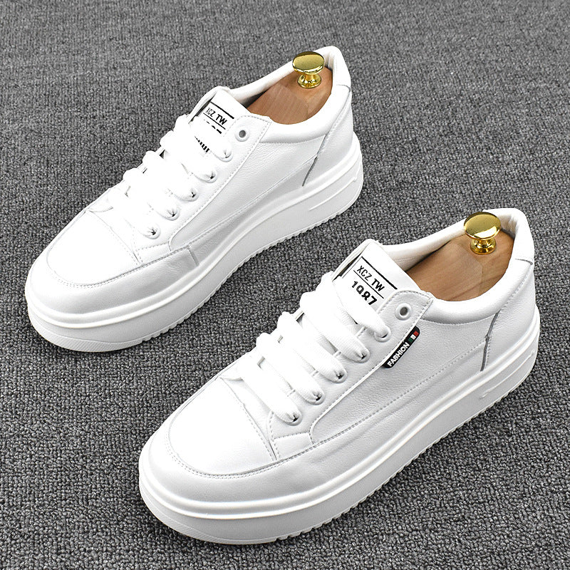 Men's Spring Lightweight Breathable Trendy White Cowhide Casual Shoes